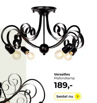 Lampidee Versailles - plafondlamp 4 lichts met krullen zwart aanbieding