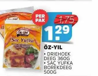 Sahan Supermarkten Öz-yil driehoek deeg 360g of saç yufka borekdeeg 500g aanbieding