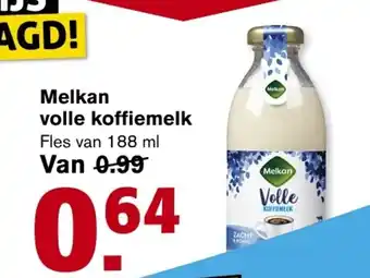 Hoogvliet Melkan volle koffiemelk 188ml aanbieding