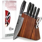 Bol.com Luxe en professionele 7-delige keukenmessen-set van damascus staal (67 lagen vg10) en pakka-houten handgrepen - incl. acaciah aanbieding