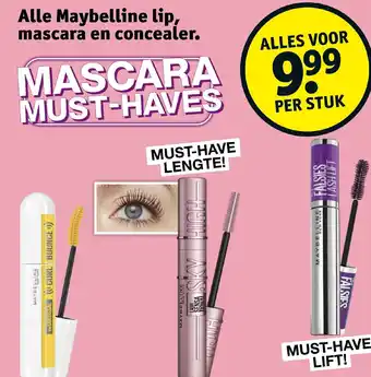 Kruidvat Alle maybelline lip, mascara en concealer aanbieding