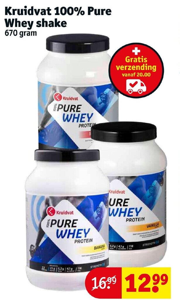 Kruidvat 100 pure whey shake aanbieding bij Kruidvat