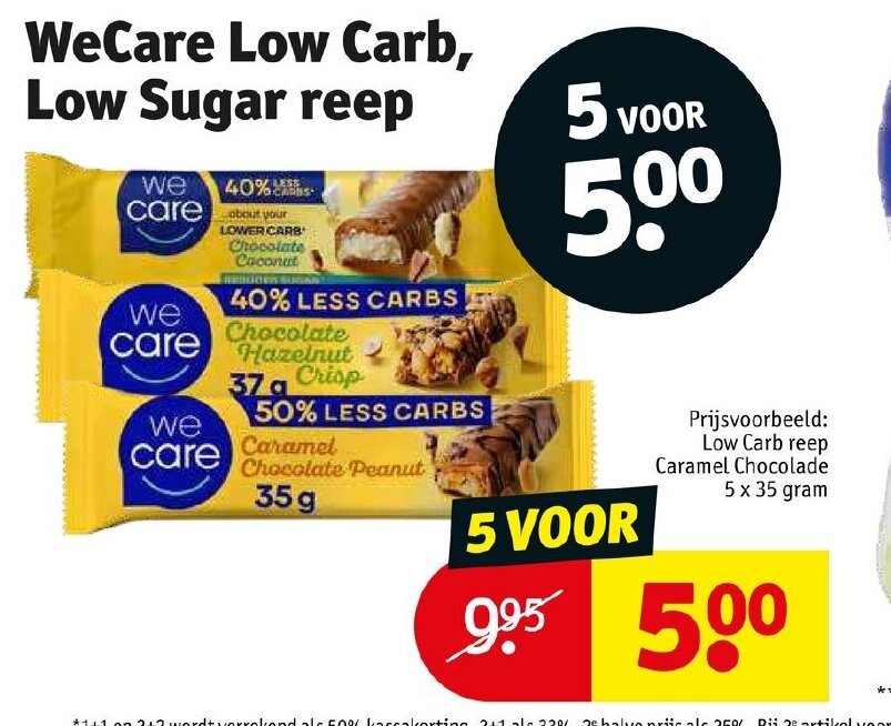 Wecare low carb, low sugar reep aanbieding bij Kruidvat