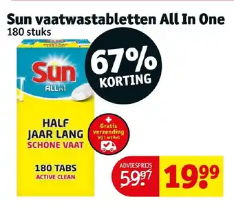 Kruidvat Sun vaatwastabletten all in one 180 stuks aanbieding