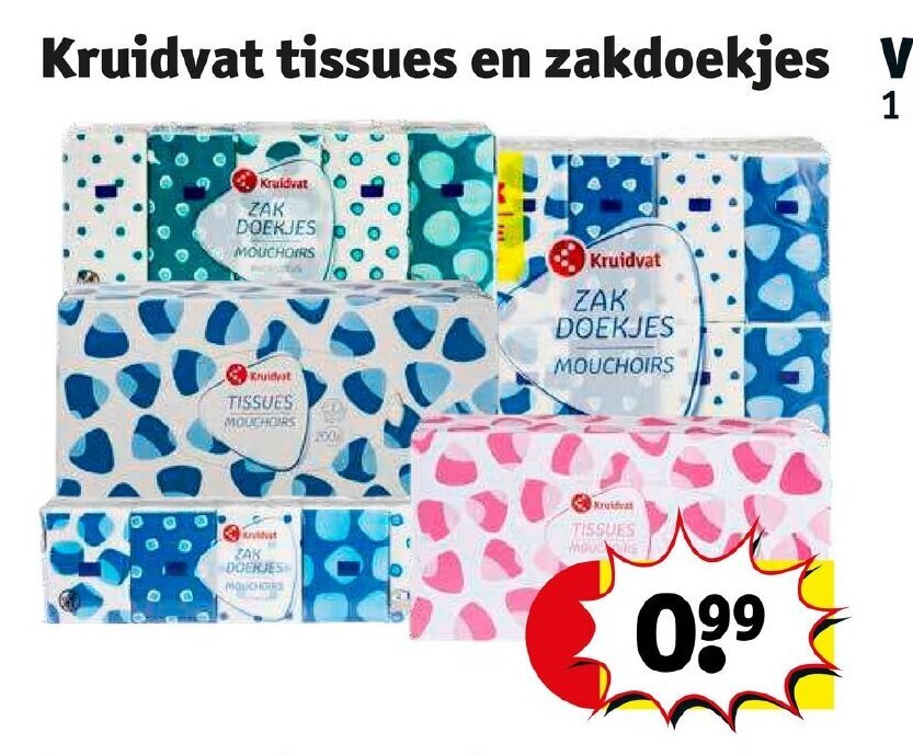 Kruidvat tissues en zakdoekjes aanbieding bij Kruidvat