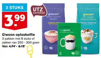 Hoogvliet G'woon oploskoffie 3*8st/250-300g aanbieding