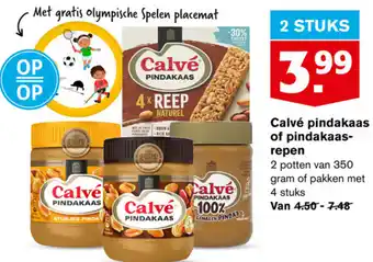 Hoogvliet Calve Pindakaas of Pindakaasrepen 2*350g/4st aanbieding