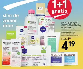 Etos Biodermal, Nivea, Weleda, RoC en Garnier dames gezichtsverzorging en -reining 1+1 aanbieding