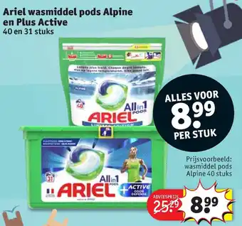 Kruidvat Ariel wasmiddel pods Alpine en Plus Active aanbieding