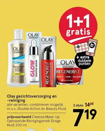 Etos Olay gezichtsverzorging en -reiniging 1+1 aanbieding