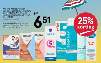 Etos Alle anti-transpirant van Deoleen, Dermolin, Finspiran, Odorex Extra Dry, Rexona maximum protection, Syneo 5 en 1-2 DRY aanbieding