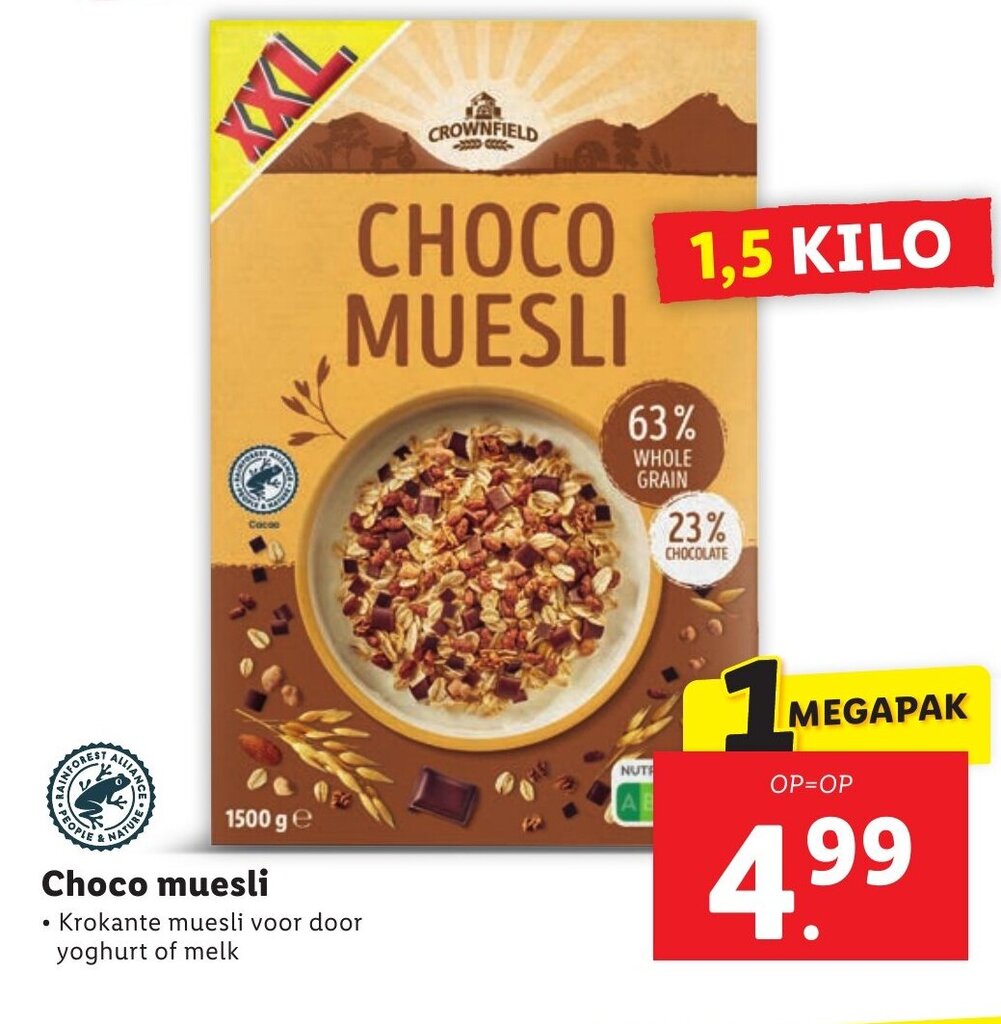 Choco muesli 1,5 kilo aanbieding bij Lidl