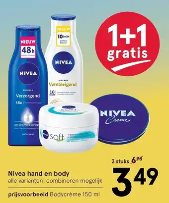 Etos Nivea hand en body 1+1 aanbieding