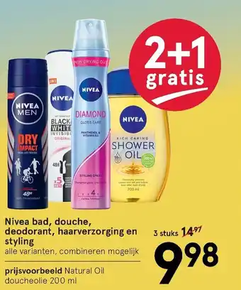 Etos Nivea bad, douche, deodorant, haarverzorging en styling 2+1 aanbieding