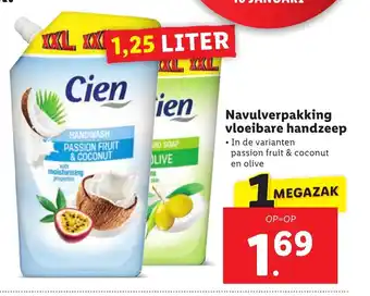 Lidl Navulverpakking vloeibare handzeep 1,25 liter aanbieding