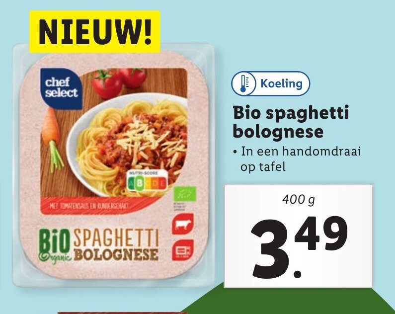 Bio spaghetti bolognese 400 gram aanbieding bij Lidl