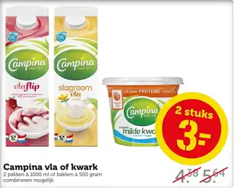 Coop Campina vla of kwark 2 stuks aanbieding