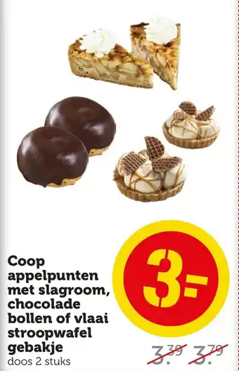 Coop appelpunten met slagroom, chocolade bollen of vlaai stroopwafel gebakje aanbieding