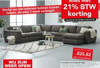 Woonsquare 2,5+Hoek+2,5+longchair eagle aanbieding