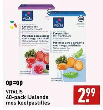 ALDI Vitalis 40-pack ijslands mos keelpastilles aanbieding