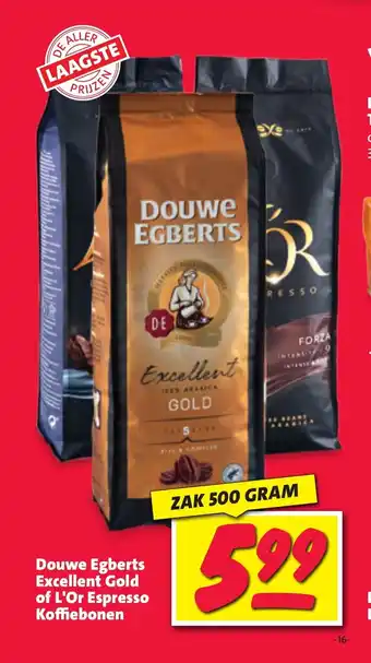 Nettorama Douwer Egberts Excellent Gold of L'Or Espresso Koffiebonen 500 gram aanbieding