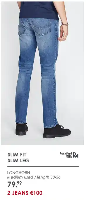 Jeans Centre Rockford Mills Heren Slim Fit Jeans Longhorn-1671 aanbieding