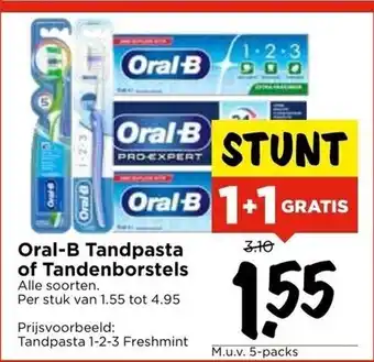 Vomar Voordeelmarkt Oral-B Tandpasta of Tandenborstels 1+1 Gratis aanbieding