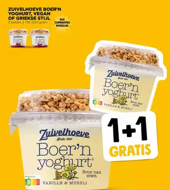 Jumbo Zuivelhoeve boer'n yoghurt , vegan of griekse stijl 1+1 gratis aanbieding