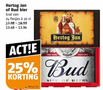 Poiesz Hertog Jan of Bud bier 30 cl aanbieding