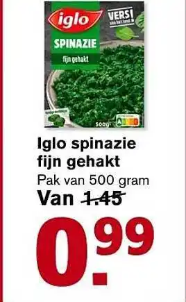 Hoogvliet Iglo spinazie fijn gehakt aanbieding