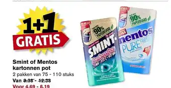 Hoogvliet Smint of mentos kartonnen pot aanbieding