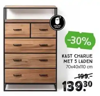 Xenos Kast charlie met 5 laden 70x40x110 cm aanbieding