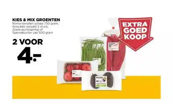 Jumbo Kies & mix groenten : roma tomaten, avocado, zoete puntpaprika of sperziebonen aanbieding