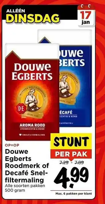 Vomar Voordeelmarkt Douwe egberts roodmerk of decafé snelfiltermaling aanbieding