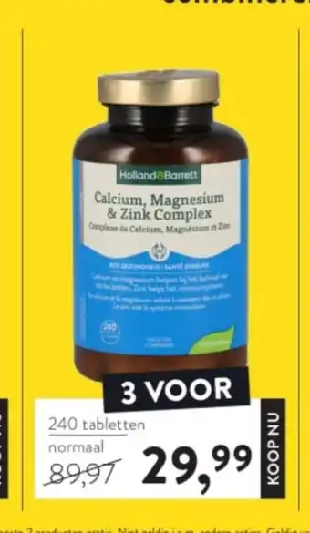 Holland & Barrett Calcium, Magnesium & Zink Complex 240 tabletten aanbieding