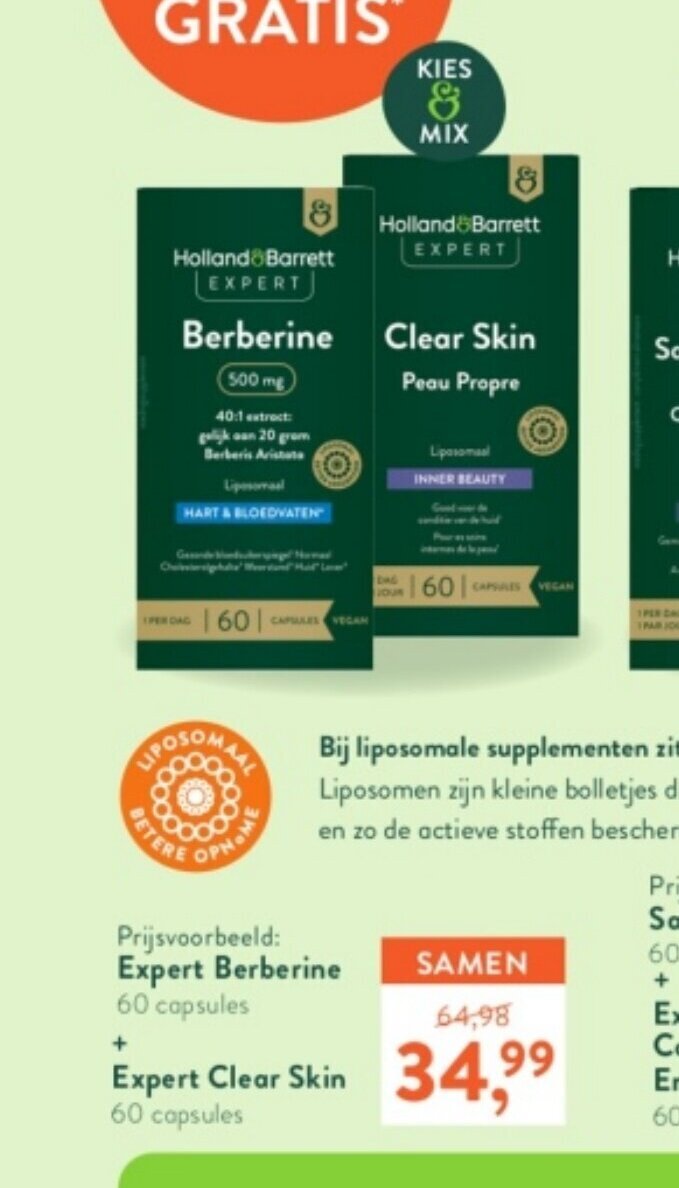 Expert Berberine + Expert Clear Skin aanbieding bij Holland & Barrett