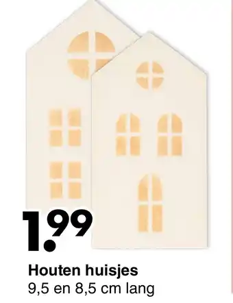 Wibra Houten huisjes 9,5 3n 8,5 cm lang aanbieding