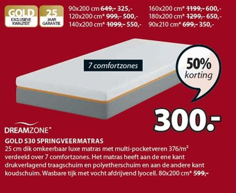 Jysk Dreamzone Gold S30 Springveermatras aanbieding