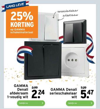 GAMMA Gamma denali afdekraam 1-voudig wit of gamma denali serieschakelaar wit aanbieding