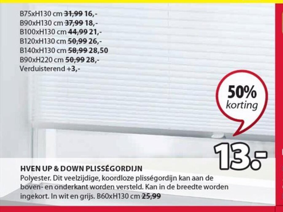 Hven up & down plissegordijn B60 x H130 cm aanbieding bij Jysk