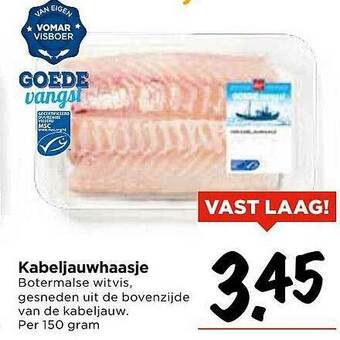 Vomar Voordeelmarkt Kabeljauwhaasje 150 gram aanbieding