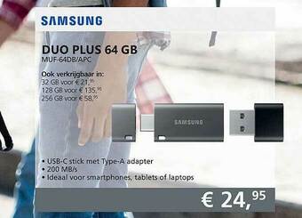 Informatique Samsung duo plus 64 gb muf-64db-apc aanbieding