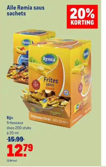 Makro Alle Remia saus sachets 200 stuks a 20 ml aanbieding