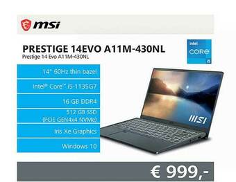 Informatique Msi prestige 14evo a11m-430nl laptop aanbieding