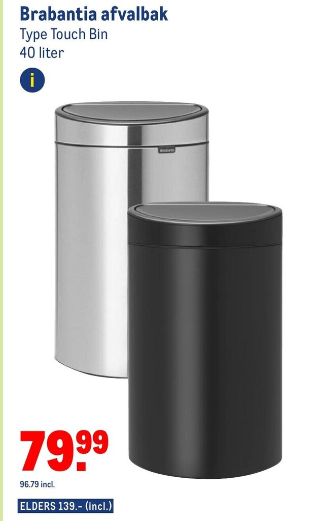 Brabantia afvalbak 40 liter aanbieding bij Makro