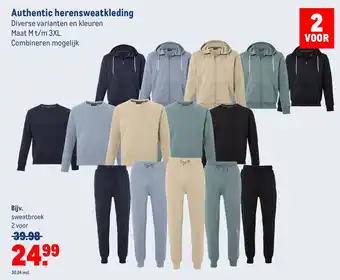 Makro Authentic herensweatkleding M t/m 3XL aanbieding