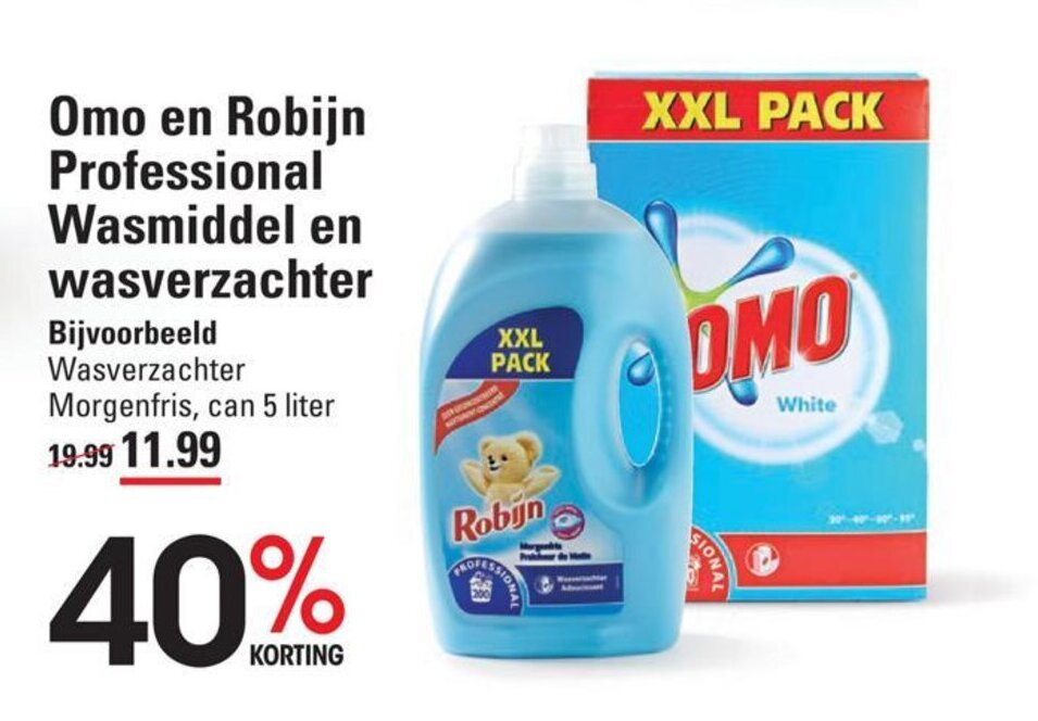 Omo en robijn professional wasmiddel en wasverzachter aanbieding bij Sligro