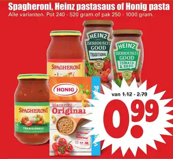 Dirk Spagheroni, Heinz pastasaus of Honig pasta 240-520gr of 250gr-1kg aanbieding