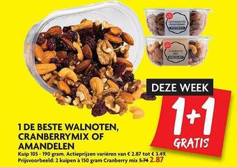 Dekamarkt 1 de beste walnoten, cranberry mix of amandelen aanbieding