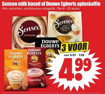 Dirk Senseo milk based of Douwe Egberts oploskoffie 3*8-25 st aanbieding